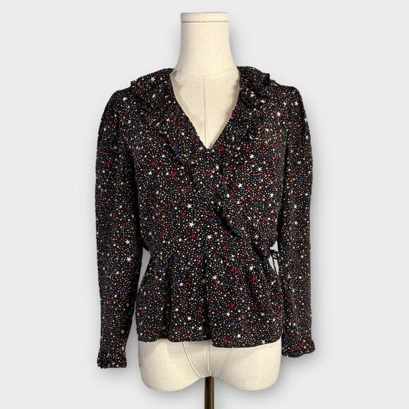 Madewell Silk Ruffle-Hem Wrap Top in Starry Night Size Small - Picture 2 of 7